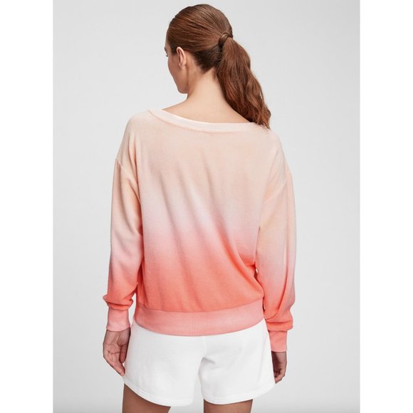 GAP Pink & Salmon Ombre Sunset Hued Cotton Terry Terrycloth Crewneck Sweatshirt - Picture 4 of 9